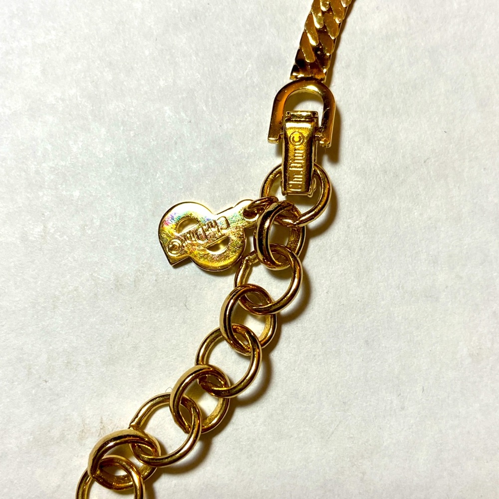 Christian Dior Purple Amethyst/Clear Rhinestone Flat Gold Chain Necklace Logo - Picture 7 of 8